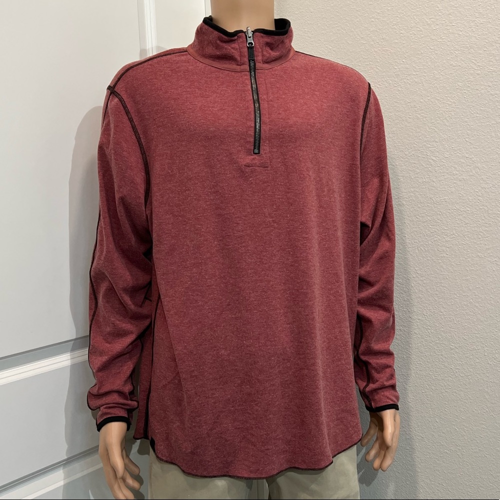 Fundamental Coast Men’s Andy Reversible 1/4 Zip Sweater in Red/Maroon